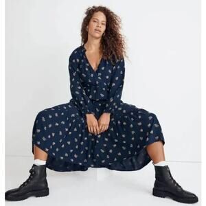 NEW! Madewell 'Challis' Midi Dress in DEEP INDIGO (L)